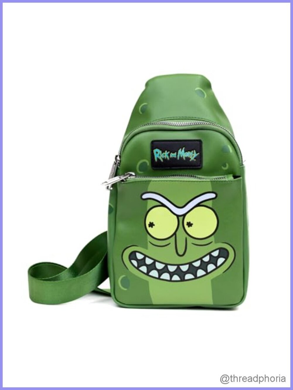 Rick and Morty Vegan Leather Crossbody Sling Bag, Pickle Rick Print, Adjustable